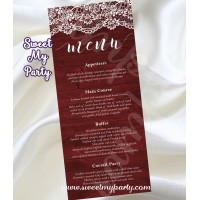 Rustic Wedding Menu card tea length,Wood Lace wedding Menu card tea length,(017w)